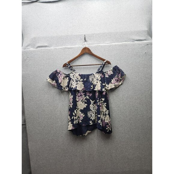 Torrid Off-Shoulder Floral Blouse Size 2 Navy With Pink & Cream - Picture 5 of 5